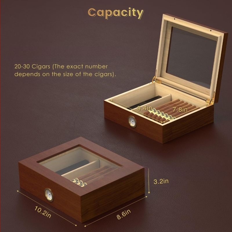 Koka cigāru mitrinātājs vairumtirdzniecībā, caurspīdīgs vāks, koka cigāru uzglabāšanas kaste, masīvkoka cigāru savākšanas kaste, tieša piegāde no rūpnīcas