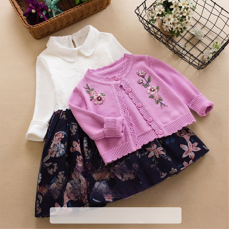 Lasteriided tüdrukute kampsunkleitide komplekt 2021 kevad uus laste kampsunite komplekt tüdrukutele lääne stiilis printsessikleit