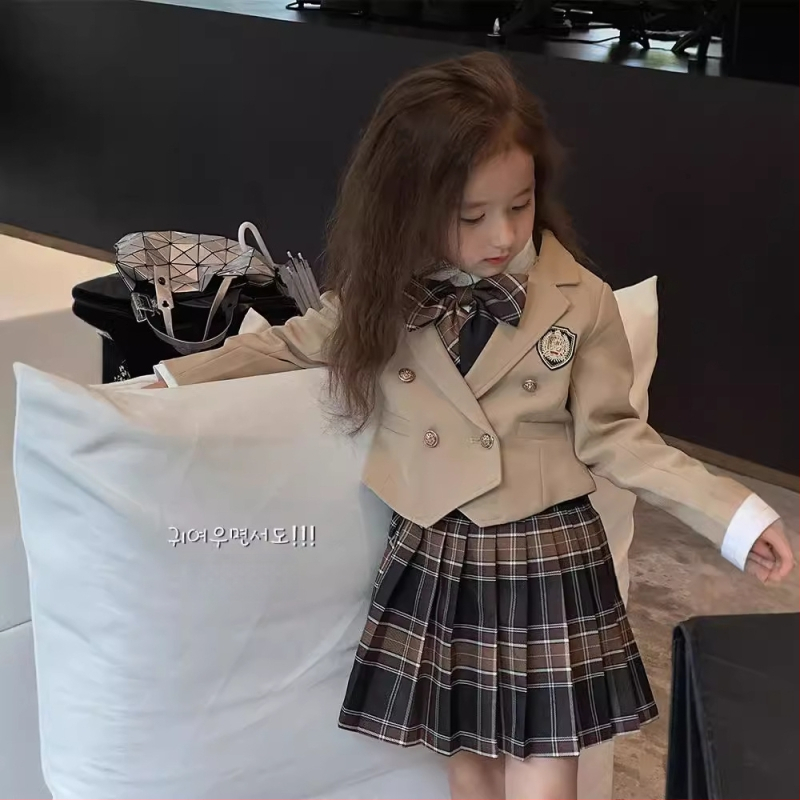 Tüdrukute sügisriided Ameerika preppy stiilis JK seelik-ülikond ülerõivaste poolseelik 2025 kevadine uus laste vabaajaülikondade trend