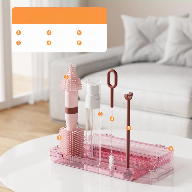 Kūdikių silikoninis nešiojamas buteliukų šepetėlių laikymo dėžutė, tinkantis kūdikių spenelių šepetėliui valyti ir išleidimo stovui