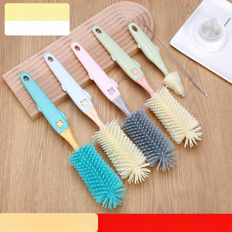 Buteliuko šepetėlis, trijų dalių silikoninis kūdikių produktų valymo šepetėlis, besisukantis siurbimo šepetėlis, spenelių šepetėlis, puodelių šepetėlis