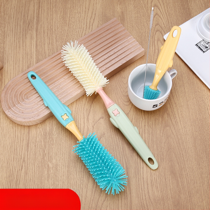 Buteliuko šepetėlis, trijų dalių silikoninis kūdikių produktų valymo šepetėlis, besisukantis siurbimo šepetėlis, spenelių šepetėlis, puodelių šepetėlis