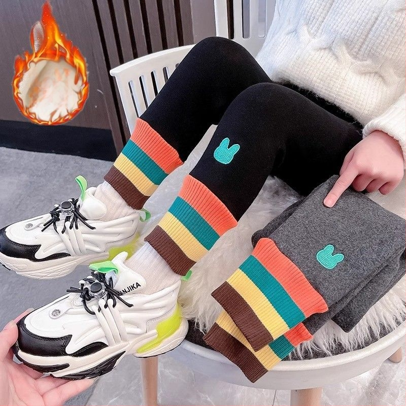 Tüdrukute sügis- ja talveretuusid, soe üleriietus, lääne stiilis, mustad, paksendatud fliisvoodriga, keskmise pikkusega, laste püksid, fliisvoodriga sukkpüksid