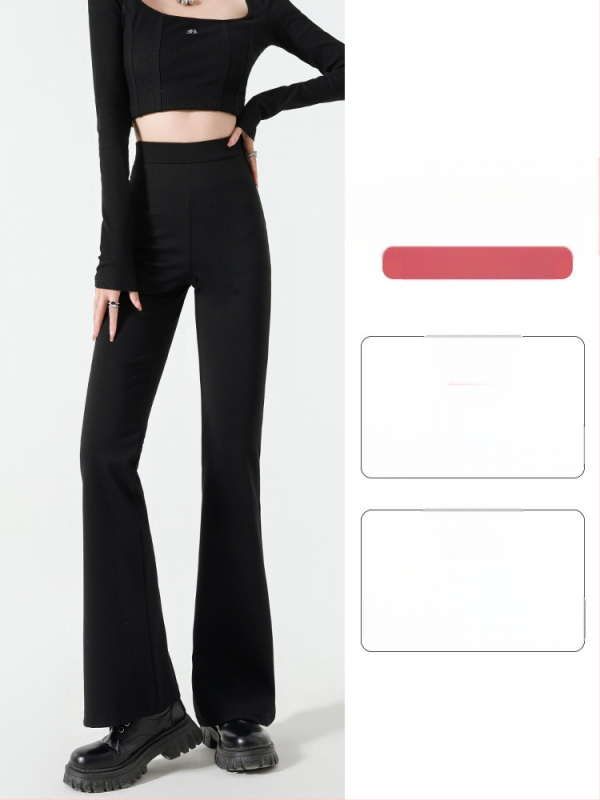 Mustad mikrolaiendatud püksid naistele 2025. aasta sügis elastse salendava välimusega kõrge vöökohaga õhukesed hobuse kabja püksid põrandani ulatuvad vabaajapüksid naistele