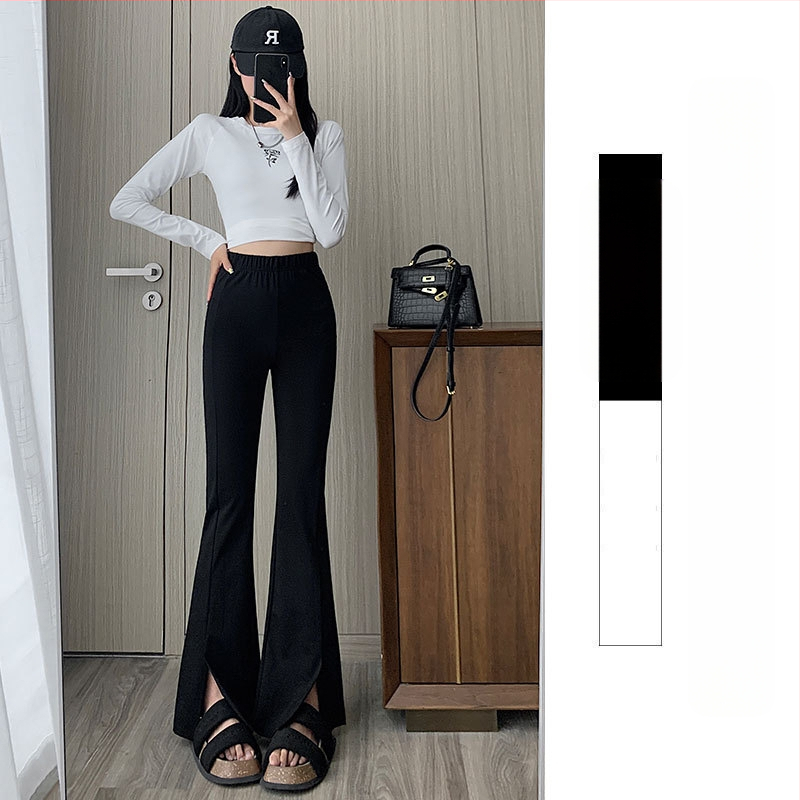 Mustad mikrolaiendatud püksid naistele 2025. aasta sügis elastse salendava välimusega kõrge vöökohaga õhukesed hobuse kabja püksid põrandani ulatuvad vabaajapüksid naistele