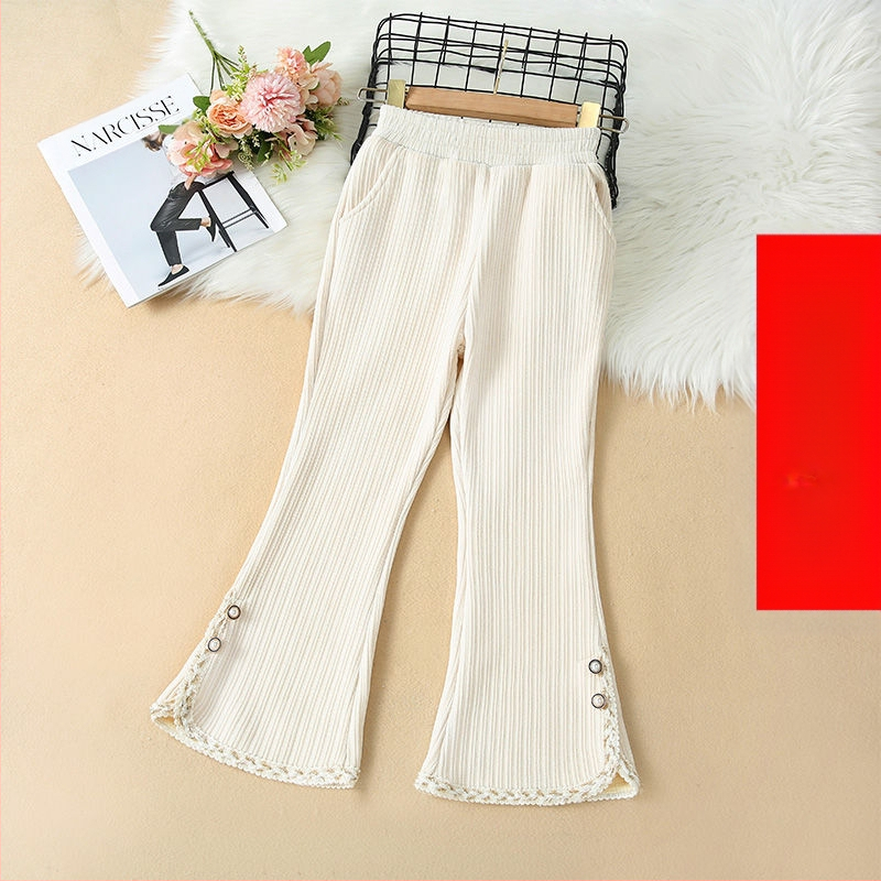 Šenill-tüdrukute vabaajapüksid 2025. aasta sügis- ja talveuued sametist paksud püksid, keskmised ja suured laste tüdrukute pitsist kellukesepõhjalised püksid