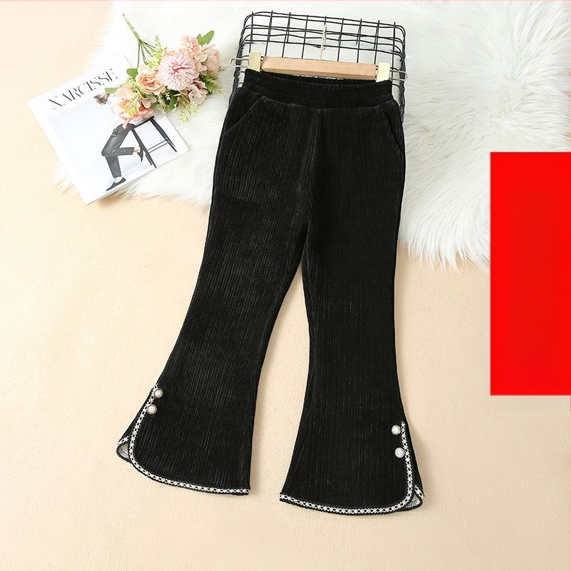 Šenill-tüdrukute vabaajapüksid 2025. aasta sügis- ja talveuued sametist paksud püksid, keskmised ja suured laste tüdrukute pitsist kellukesepõhjalised püksid