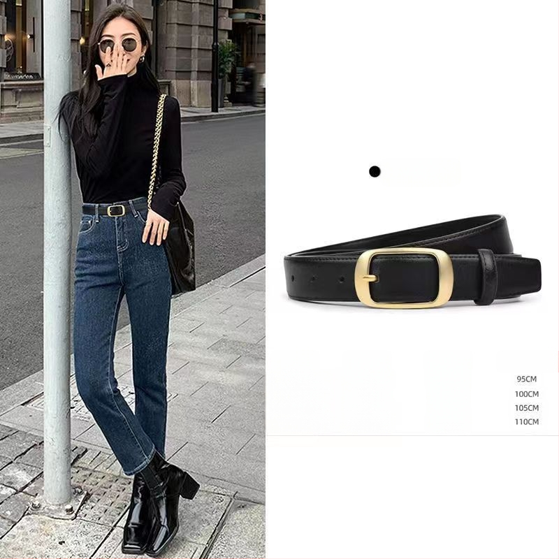 Naiste vööga teksad, lai lõige, must vöö, 2025. aasta tipptasemel stiil, lihtne ja ainulaadne, vöökohta kokku tõmmates, stiilne