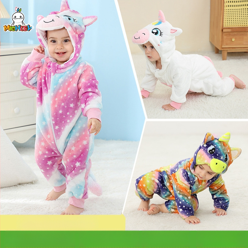 Michley piiriülene ükssarvikute seeria laste kombinesoon beebidele ja väikelastele A-klassi flanellronimisülikond ükssarvikute ronimisülikond