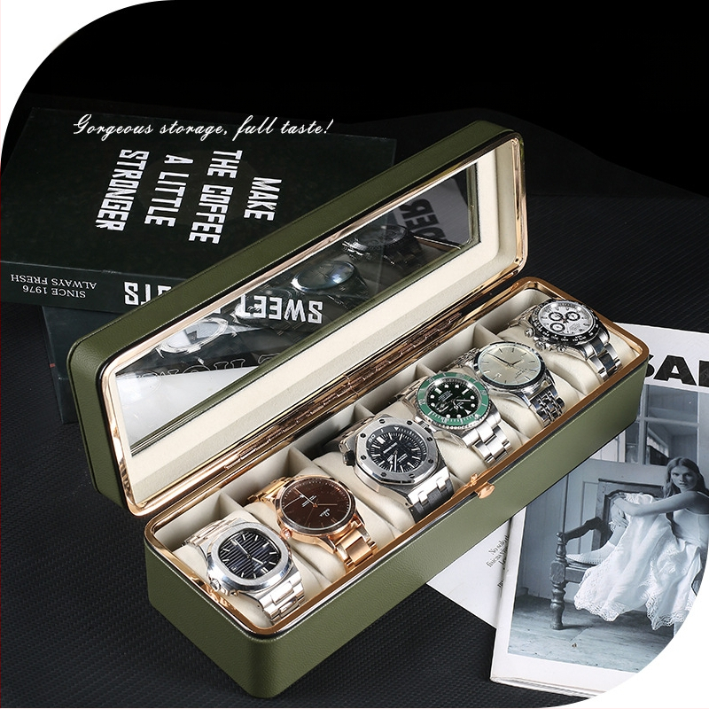 Laikrodžių dėžutė Nauja aparatūros krašto šešiaženklė laikrodžių laikymo dėžutė Aukštos klasės laikrodžių kolekcijos dėžutė Namų laikrodžių demonstravimo dėžutė