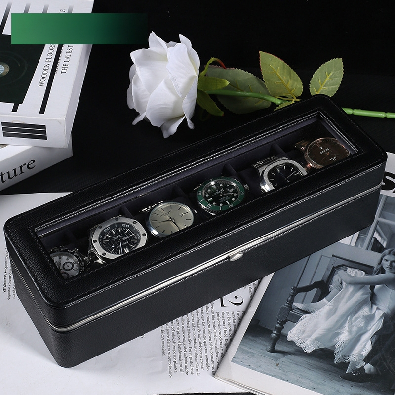 Laikrodžių dėžutė Nauja aparatūros krašto šešiaženklė laikrodžių laikymo dėžutė Aukštos klasės laikrodžių kolekcijos dėžutė Namų laikrodžių demonstravimo dėžutė