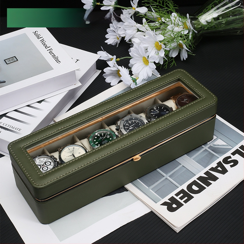 Laikrodžių dėžutė Nauja aparatūros krašto šešiaženklė laikrodžių laikymo dėžutė Aukštos klasės laikrodžių kolekcijos dėžutė Namų laikrodžių demonstravimo dėžutė