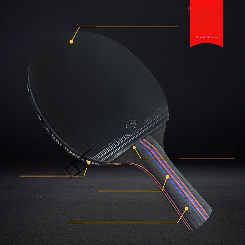 Sarkana un melna oglekļa šķiedras King smagā galda tenisa rakete sacensībām profesionāla līmeņa augsta elastīgā īsā roktura taisna rakete divpadsmit zvaigžņu galda tenisa rakete