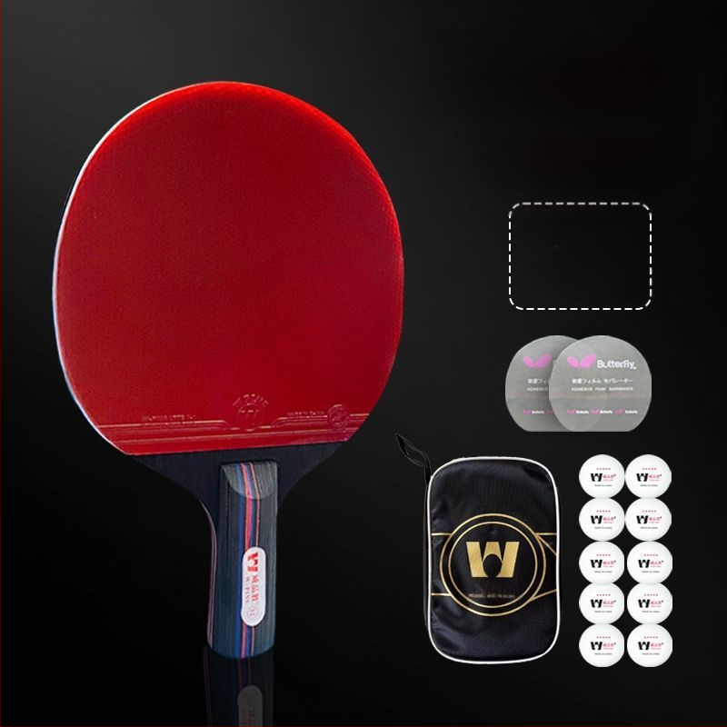 Sarkana un melna oglekļa šķiedras King smagā galda tenisa rakete sacensībām profesionāla līmeņa augsta elastīgā īsā roktura taisna rakete divpadsmit zvaigžņu galda tenisa rakete