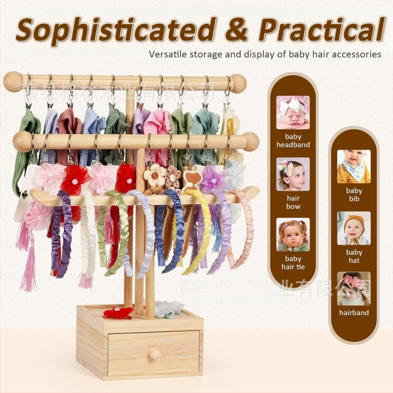 Puidust laste juuksepaelte hoiuriiul hoiukarbiga, beebiehete riiul, juuksepaelte ja peavõrudega vitriin, toodete vitriin