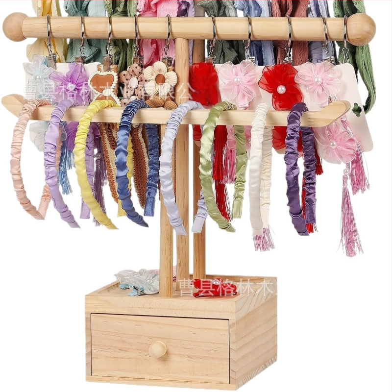 Puidust laste juuksepaelte hoiuriiul hoiukarbiga, beebiehete riiul, juuksepaelte ja peavõrudega vitriin, toodete vitriin