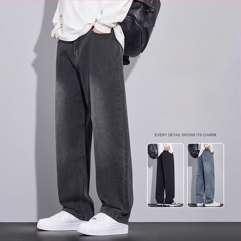 Teksad Meeste Moodsad Brändi Ameerika Stiilis Laiad Püksid 2024 Uued Kevad- ja Sügispüksid Kõikvõimalike Retro Lahtised Sirged Püksid