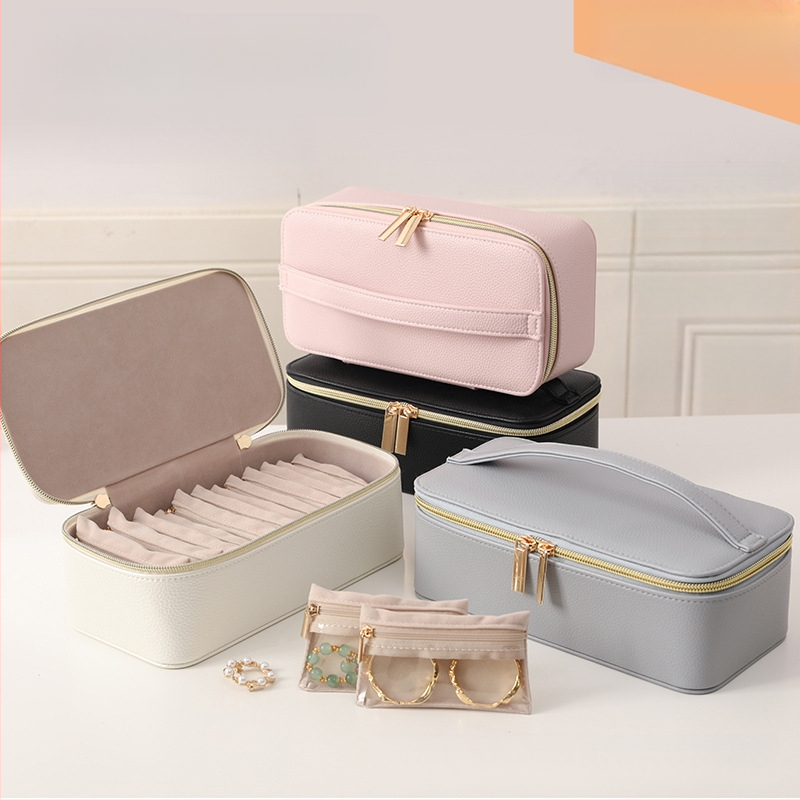 Διασυνοριακό κουτί κοσμημάτων PU Απλό φορητό αντιοξειδωτικό διαφανές κουτί αποθήκευσης κοσμημάτων βραχιόλι σκουλαρίκια κολιέ σε απόθεμα