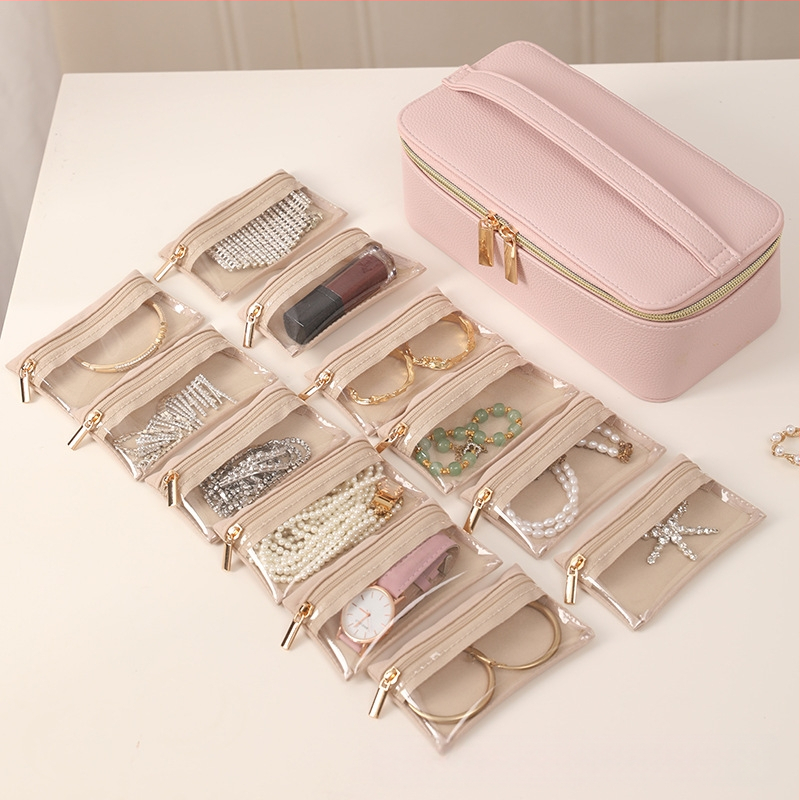 Διασυνοριακό κουτί κοσμημάτων PU Απλό φορητό αντιοξειδωτικό διαφανές κουτί αποθήκευσης κοσμημάτων βραχιόλι σκουλαρίκια κολιέ σε απόθεμα