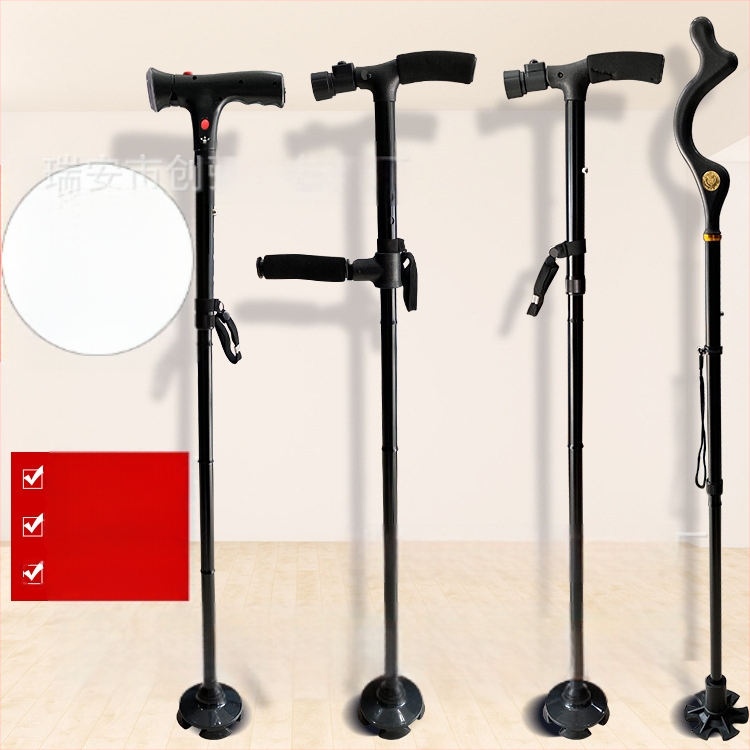 Противоплъзгаща се бастун, четирикраки патерици, телескопични сгъваеми леки патерици от алуминиева сплав, многофункционални патерици с леко регулиране