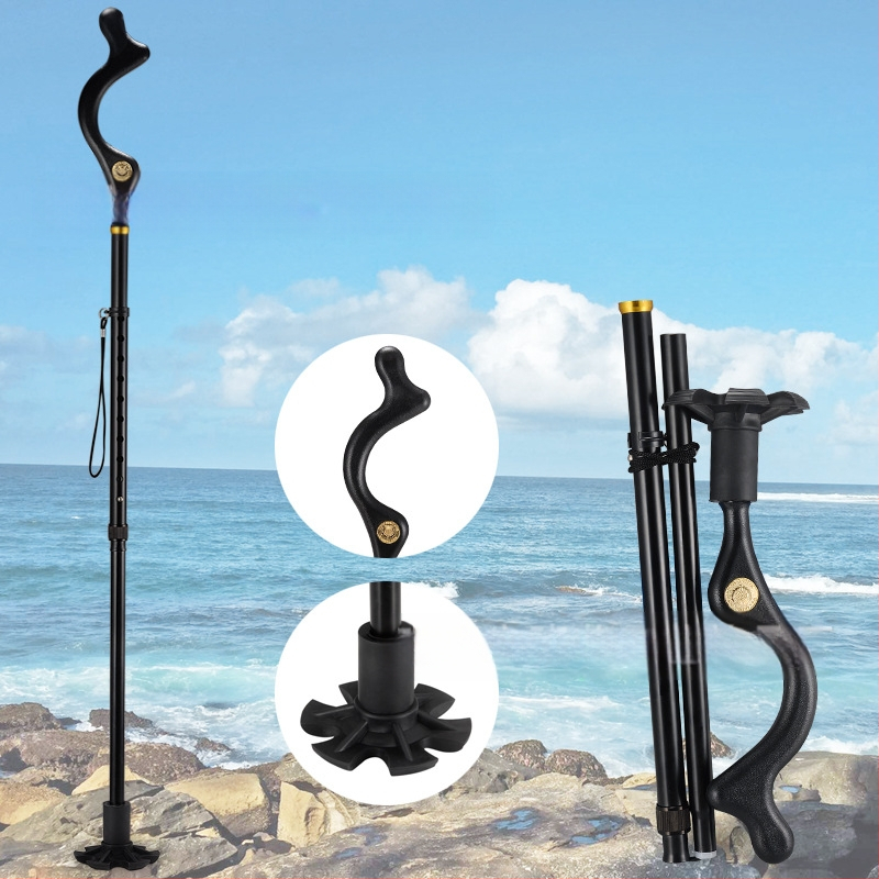 Противоплъзгаща се бастун, четирикраки патерици, телескопични сгъваеми леки патерици от алуминиева сплав, многофункционални патерици с леко регулиране