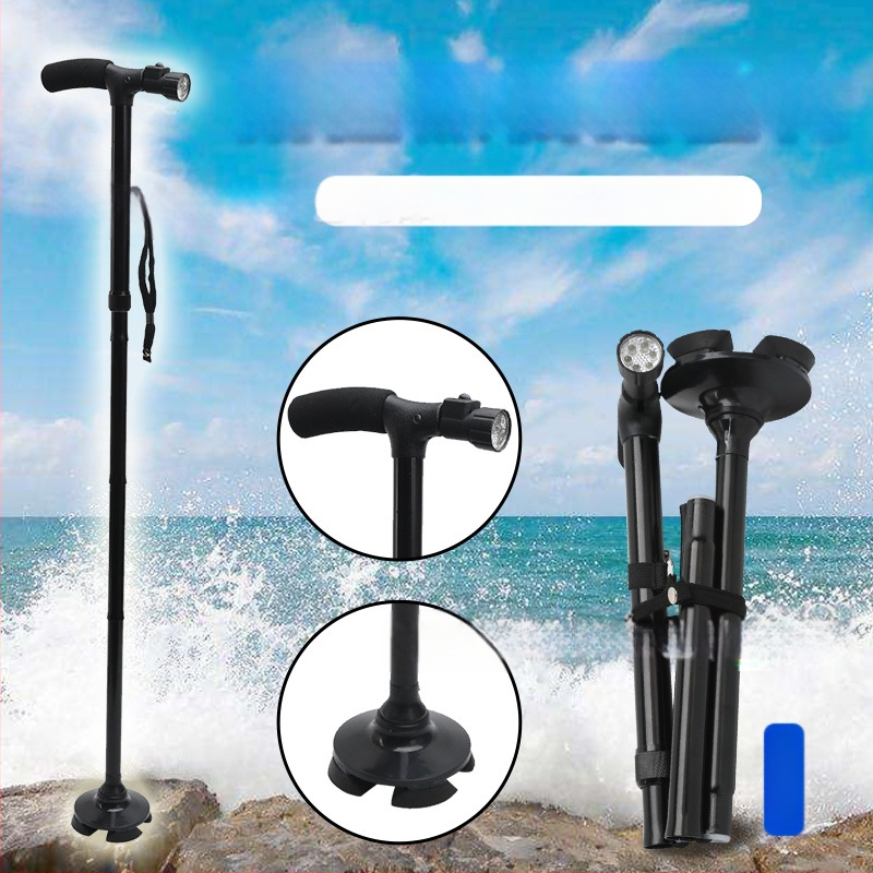 Противоплъзгаща се бастун, четирикраки патерици, телескопични сгъваеми леки патерици от алуминиева сплав, многофункционални патерици с леко регулиране