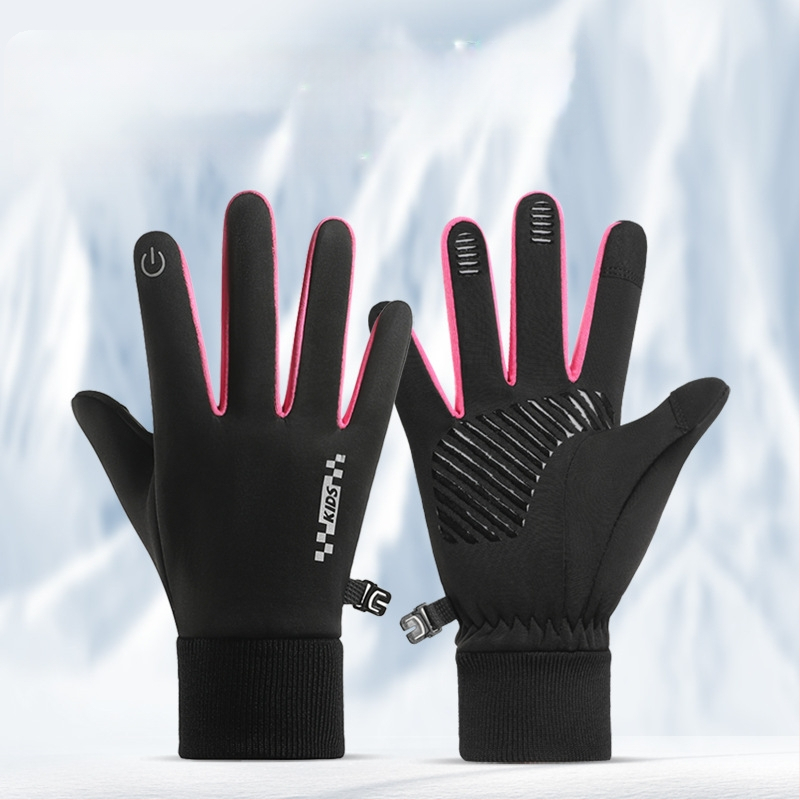 Ζεστά γάντια για αγόρια και κορίτσια για αγόρια και κορίτσια, χειμερινά, με επένδυση από φλις, με οθόνη αφής, ποδηλασία, αντιολισθητικά, ανθεκτικά στο κρύο, πέντε δάχτυλα για μεσαία και μεγάλα παιδιά