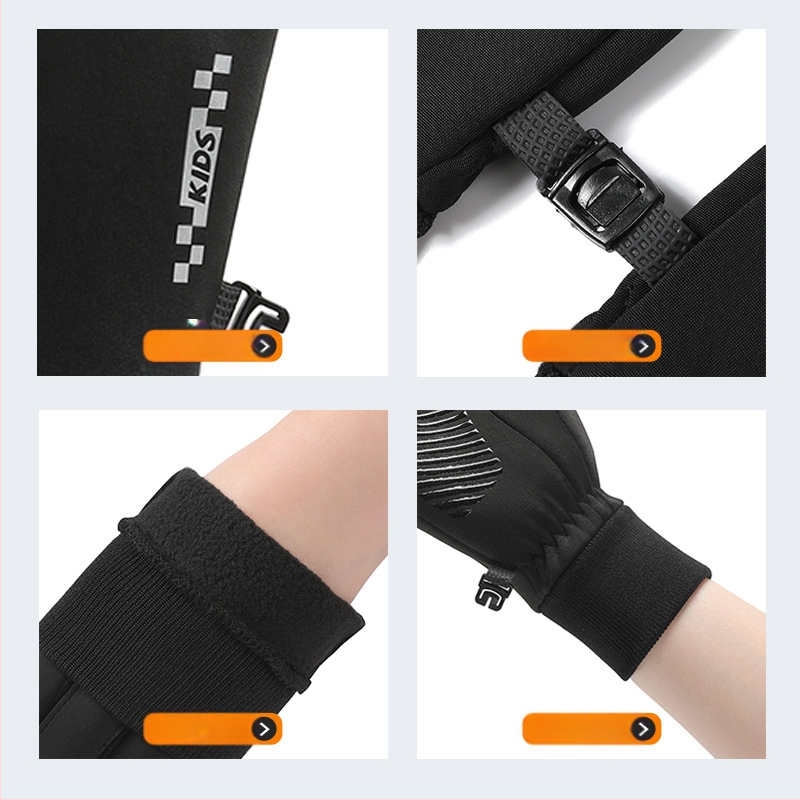 Ζεστά γάντια για αγόρια και κορίτσια για αγόρια και κορίτσια, χειμερινά, με επένδυση από φλις, με οθόνη αφής, ποδηλασία, αντιολισθητικά, ανθεκτικά στο κρύο, πέντε δάχτυλα για μεσαία και μεγάλα παιδιά