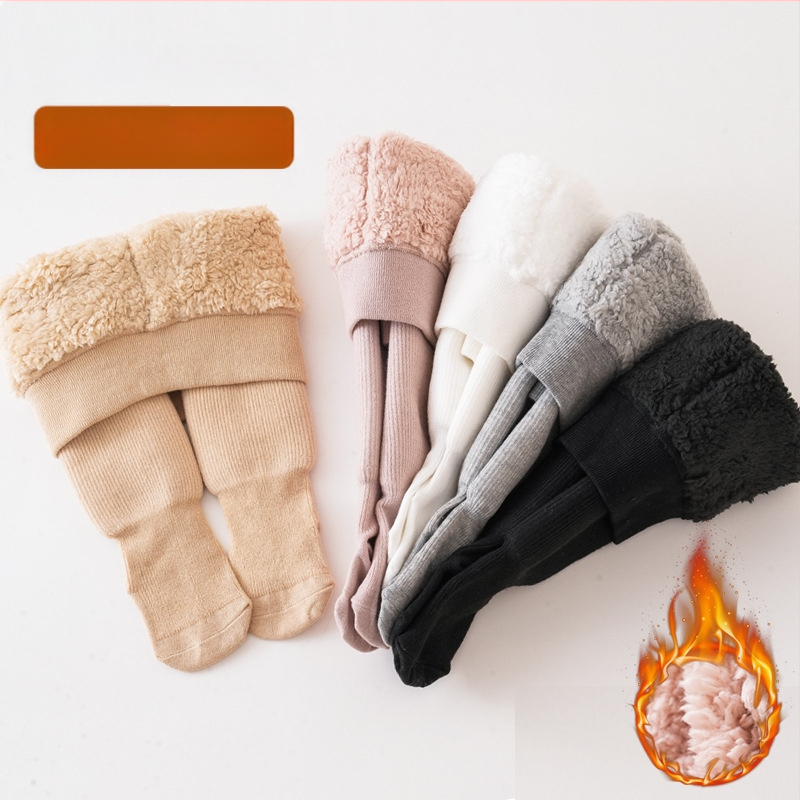 Beebiretuusid Talvised paksendatud fliisvoodriga pilvekašmiirist beebisukkpüksid vertikaalsete ribadega lasteretuusid Soojad ühevärvilised