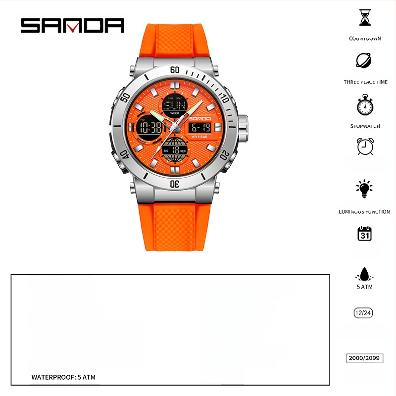 Sanda piiriülene populaarne kell Euroopa ja Ameerika trendikas mood vabaaja elektrooniline meeste käekell üliõpilaste spordi veekindel ujumiskell