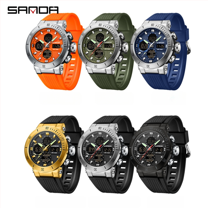 Sanda piiriülene populaarne kell Euroopa ja Ameerika trendikas mood vabaaja elektrooniline meeste käekell üliõpilaste spordi veekindel ujumiskell