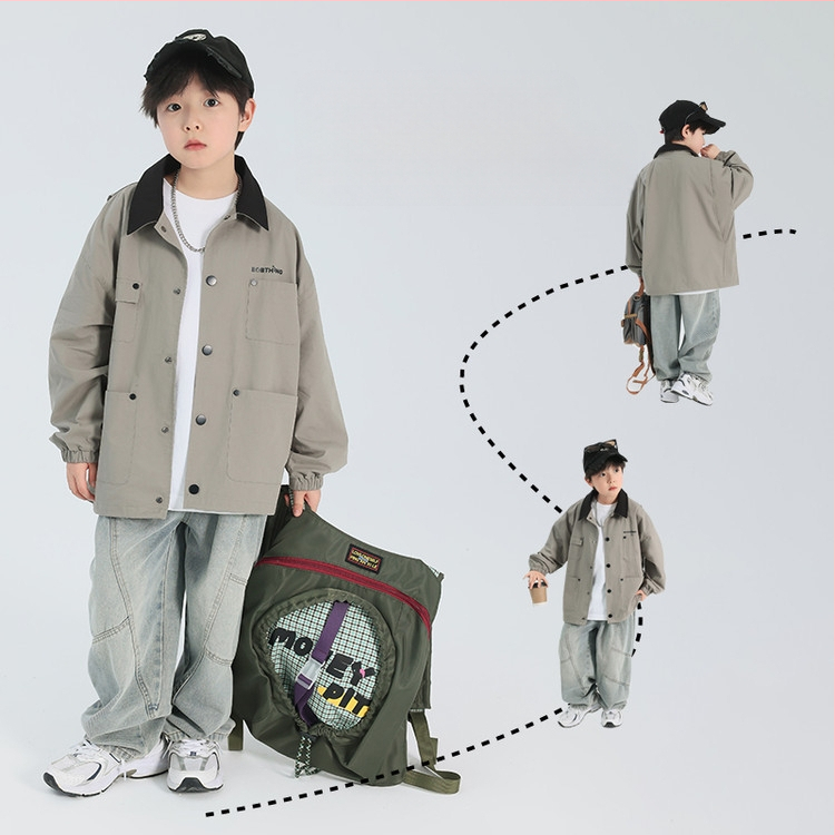 Bērnu krekla apkakle 2025. gada pavasarī Jauns zēnu krekls ar kardiganu, pārrobežu, liels bērnu mētelis ar atloku