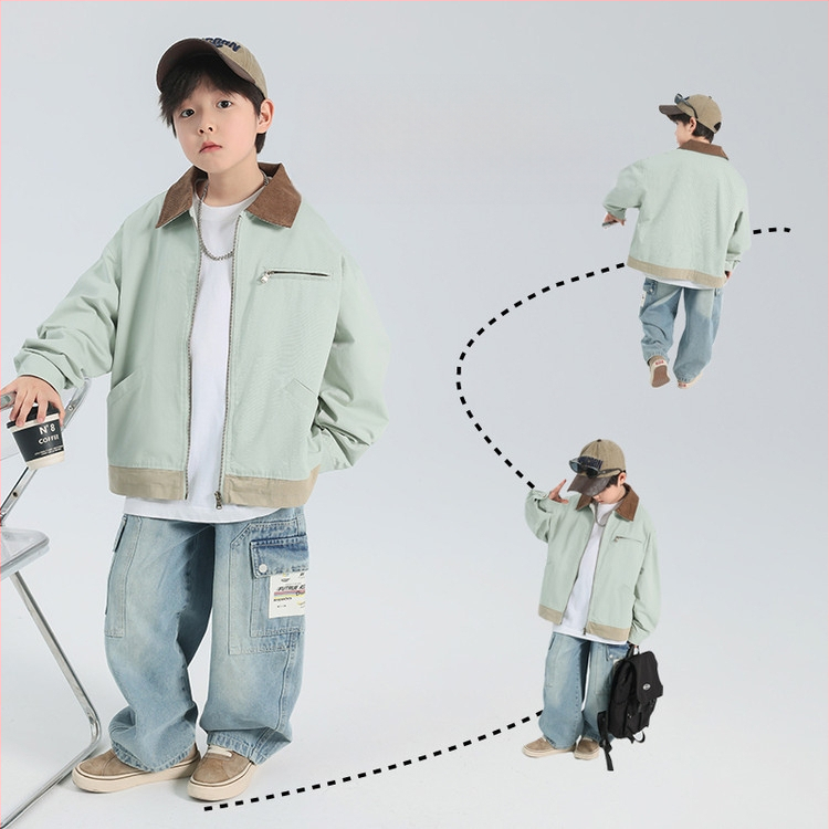 Bērnu krekla apkakle 2025. gada pavasarī Jauns zēnu krekls ar kardiganu, pārrobežu, liels bērnu mētelis ar atloku