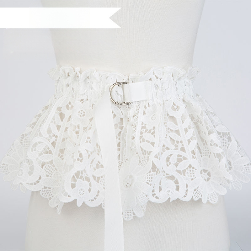 Dámsky opasok s čipkovou ozdobou, elastický pás so širokým pásom a šatami, košeľou, svetrom