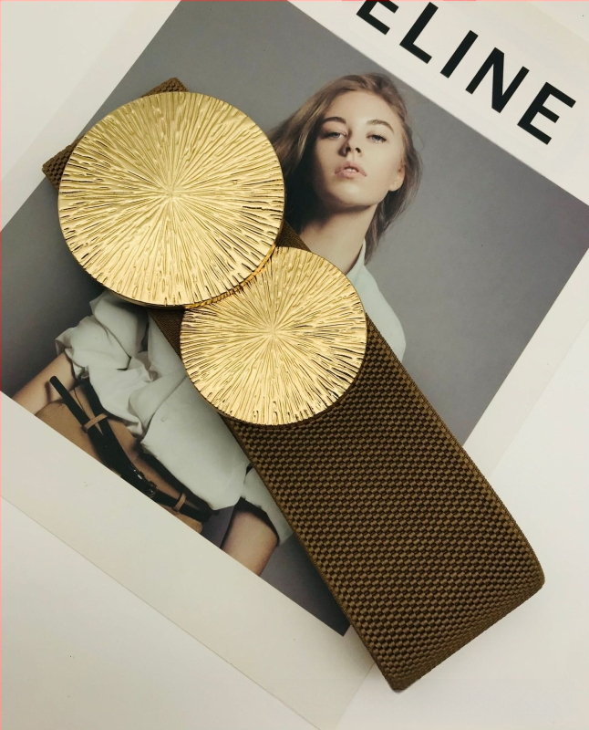 Moebrändi Euroopa ja Ameerika stiilis naiste vööga dekoratiivne mantel elastse vöökohaga, tihe metallist ümmargune pandla ja laia vöökohaga pitser