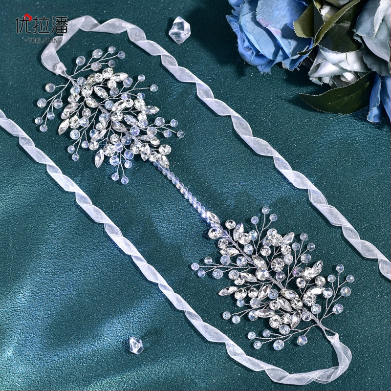 Svadobné šaty Yulapan SH804 s francúzskym vzorom, lemovaním v páse a krištáľovo-kamienkovými korálkami, striekajúcimi listami, banketným opaskom