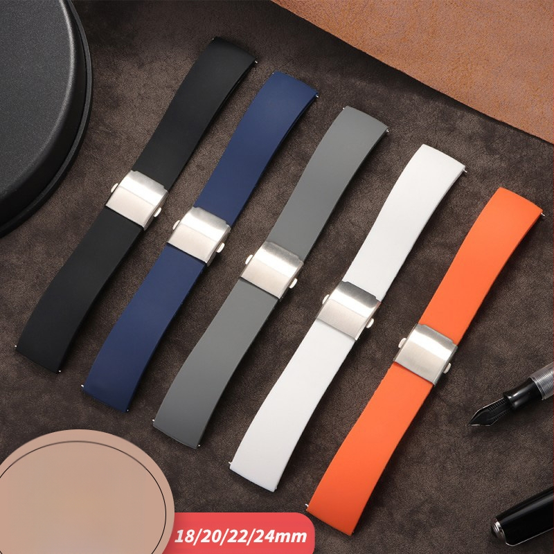 Силиконова каишка за часовник с бързо освобождаване, подходяща за Huawei Samsung, с двоен щрак, еднокомпонентна силиконова каишка за часовник 18/20/22 мм