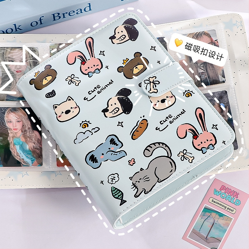 Нов оригинален Insa5 албум с четири решетки от PU карти, 3-инчов студентски вентилатор, изискан малък албум за съхранение на карти, албум за снимки