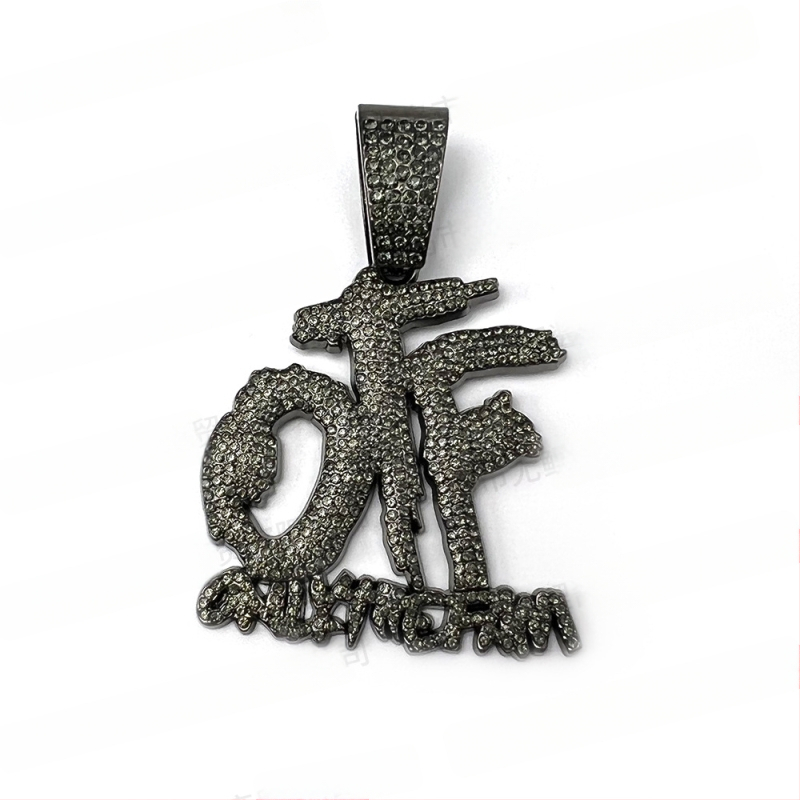 Vruća prekogranična eksplozivna hip-hop europska i američka OTF ogrlica s punim dijamantima, kubanski lanac, srebrni, zlatni, crni privjesak