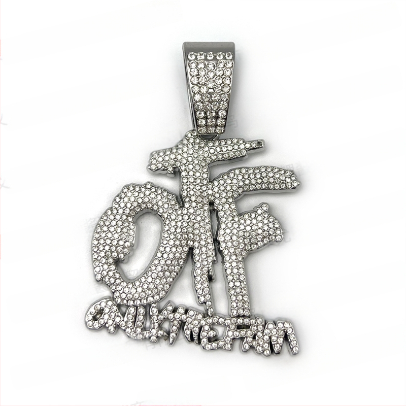 Vruća prekogranična eksplozivna hip-hop europska i američka OTF ogrlica s punim dijamantima, kubanski lanac, srebrni, zlatni, crni privjesak