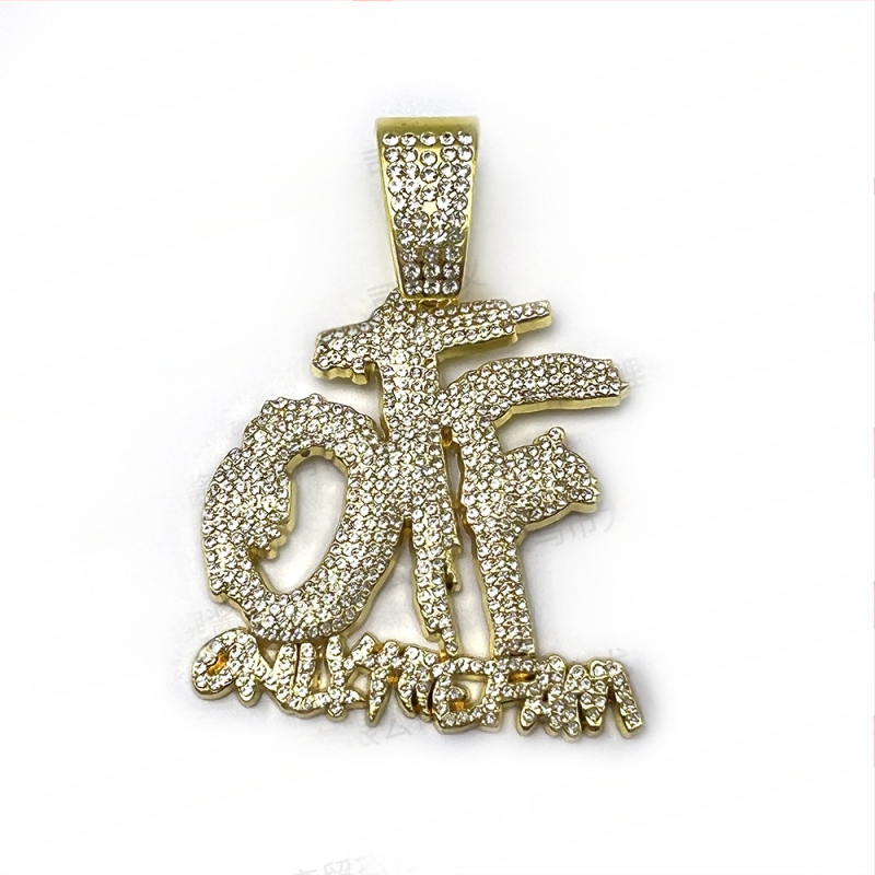 Vruća prekogranična eksplozivna hip-hop europska i američka OTF ogrlica s punim dijamantima, kubanski lanac, srebrni, zlatni, crni privjesak