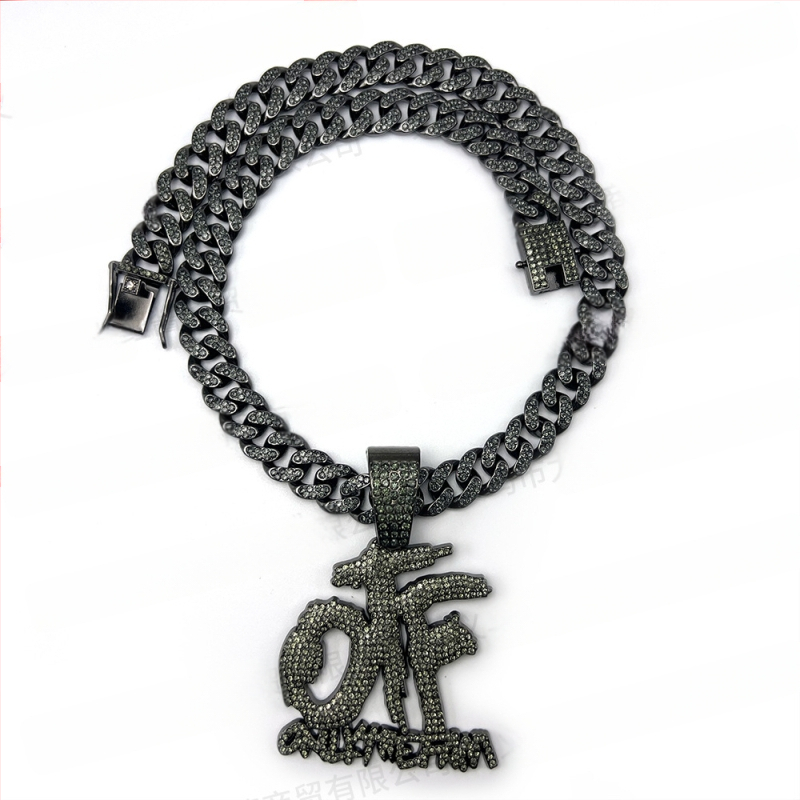 Vruća prekogranična eksplozivna hip-hop europska i američka OTF ogrlica s punim dijamantima, kubanski lanac, srebrni, zlatni, crni privjesak
