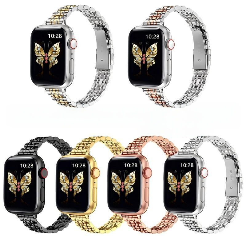 Pentru Apple Iwatch Seven Beads Small Man Waist Strap din oțel inoxidabil Applewatch cataramă pliabilă curea de ceas metalică