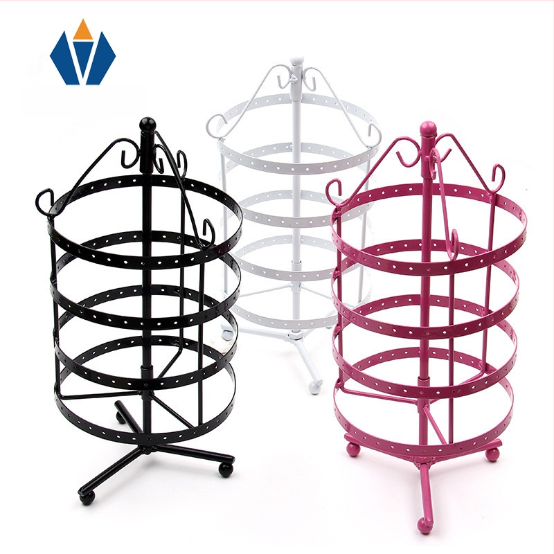 Ümmargune pöörlev kõrvarõngariiul metallist ehete vitriini rekvisiidid rauast ehete riiul laua kõrvatraadist kõrvarõngaste vitriiniga