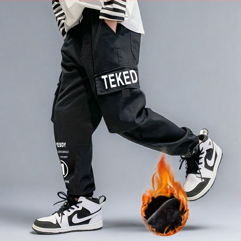 Laste sügis- ja talvefliisvoodriga paksendatud mugavad universaalsed vabaajariided stiilsed poiste lasteriided jalgade tööriistade püksid nägusad