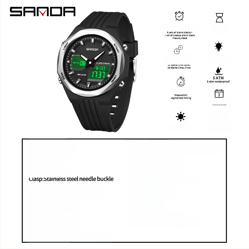 Sanda Popular Watch Impermeabil Vară Ora Ceas Deșteptător 4 Grupuri Ceas Digital Snooze Multifuncțional Countdown Sport Watch
