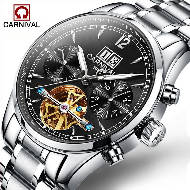 Carnival vīriešu automātiskais mehāniskais pulkstenis, ūdensizturīgs, moderns, daudzfunkcionāls biznesa pulkstenis, 8730. paaudzes modelis