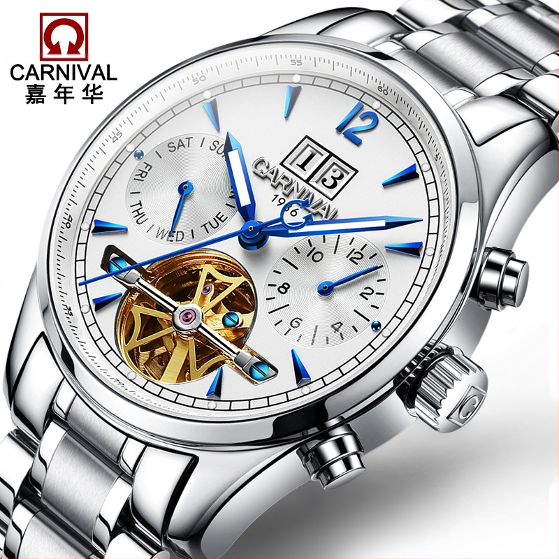 Carnival vīriešu automātiskais mehāniskais pulkstenis, ūdensizturīgs, moderns, daudzfunkcionāls biznesa pulkstenis, 8730. paaudzes modelis