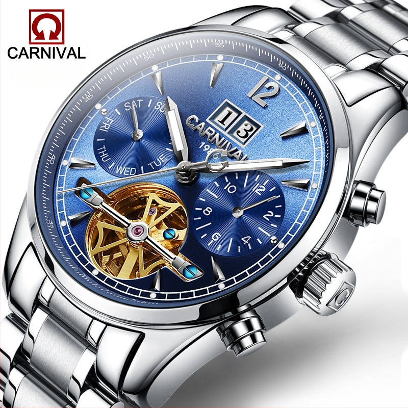 Carnival vīriešu automātiskais mehāniskais pulkstenis, ūdensizturīgs, moderns, daudzfunkcionāls biznesa pulkstenis, 8730. paaudzes modelis