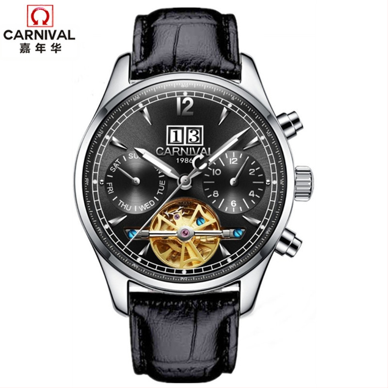 Carnival vīriešu automātiskais mehāniskais pulkstenis, ūdensizturīgs, moderns, daudzfunkcionāls biznesa pulkstenis, 8730. paaudzes modelis
